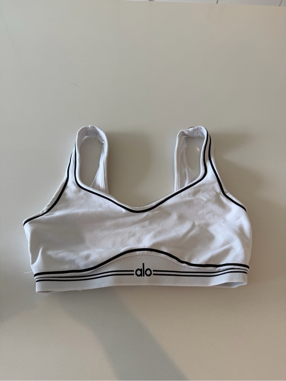 ALO Yoga White Sports Bralette with Black Trim